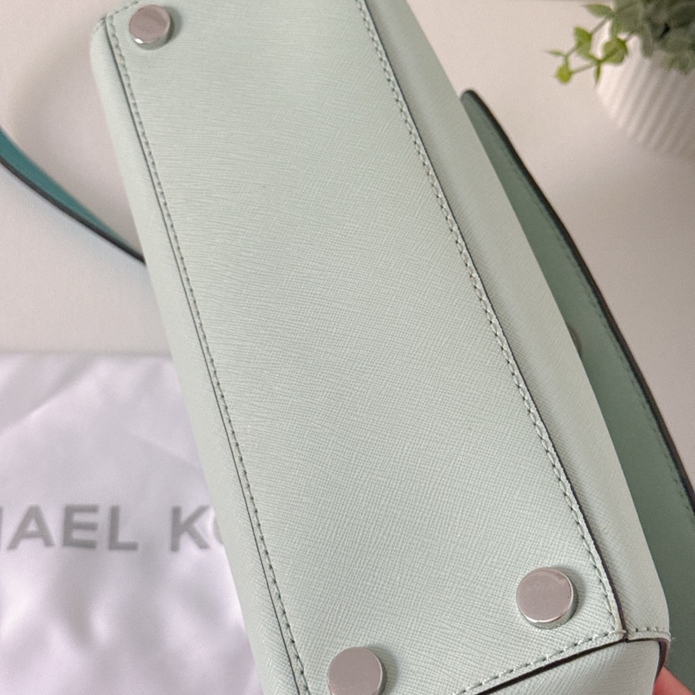 Michael Kors Two-Tone Aqua and Mint Top-Handle Satchel - Picture 6 of 6